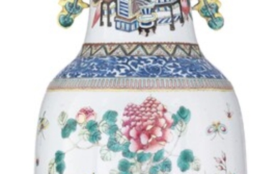 A Chinese famille rose double-side decorated vase, 19thC,...