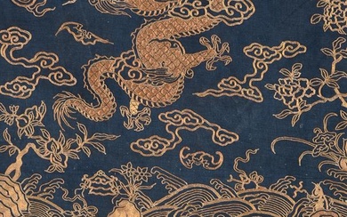 A Chinese gold-thread embroidered 'dragon' panel