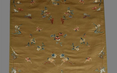 A Chinese golden café latte brown silk embroidered panel for a Manchu women's costume