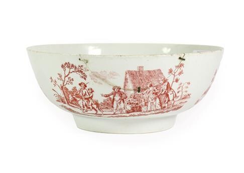 A Christians Liverpool Porcelain Punch Bowl, circa 1770, printed in...