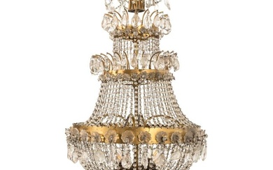 A Continental Gilt Metal, Rock Crystal and Cut Glass Chandelier