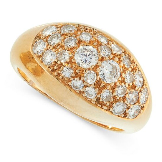A DIAMOND DRESS RING in 18ct yellow gold, the bombe