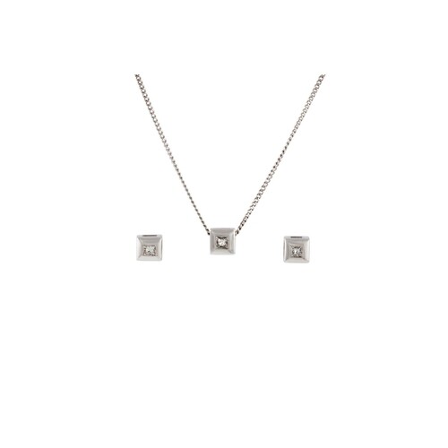 A DIAMOND SET PENDANT AND MATCHING EARRINGS, mounted in 18ct...
