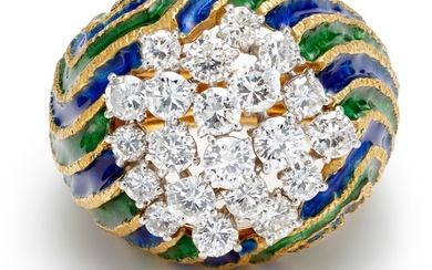 A Diamond, Enamel and Gold Ring