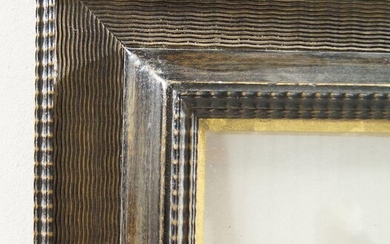 A Dutch Style Ebonised and Glazed Ripple Moulded Frame, late 20th century, with wedge sight, reverse ogee between twin ripple mouldings and combed frieze, added gilded slip, 50 x 60 cm (sight)