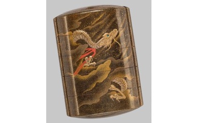 A FINE GOLD LACQUER FOUR-CASE INRO WITH A DRAGON AND MOUNT FUJI