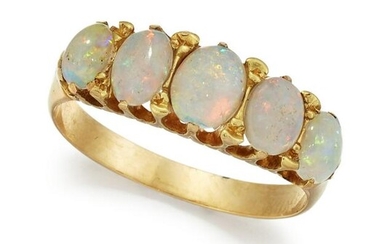 A FIVE STONE OPAL RING, the five graduated oval opal