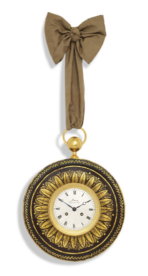 A FRENCH TOLE PEINTE SEDAN CLOCK, 19TH CENTURY