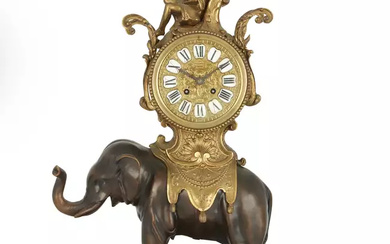 A French gilt and patinated bronze mantel clock, second half...
