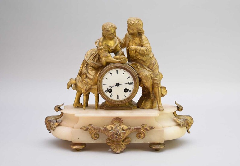 A French ormolu and alabaster mantel clock