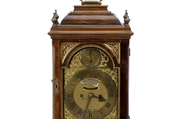 A George III polished walnut bracket clock, dial of brass, movement with...