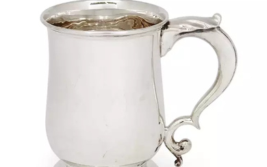 A George V silver pint mug Docker and Burn Birmingham, 1927 The plain body to a scroll handle...
