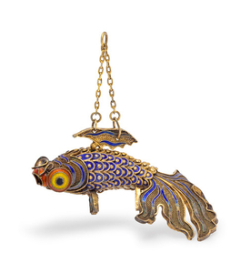 A Gilt Silver and Polychrome Enamel Koi Fish Pendant