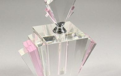 A HEAVY ART DECO DESIGN PLAIN AND PINK GLASS SCENT