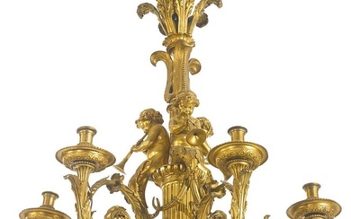 A "Henri Dasson" Signed Gilt bronze 6-light chandelier