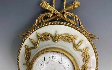 A LARGE DORE BRONZE AND MARBLE WALL HANGING CLOCK
