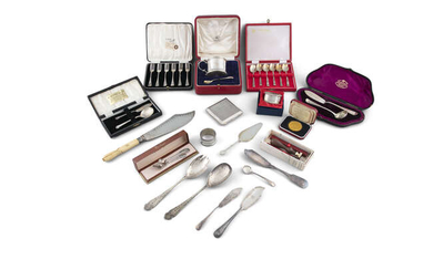 A LARGE MISCELLANEOUS COLLECTION OF SILVER ITEMS, including...