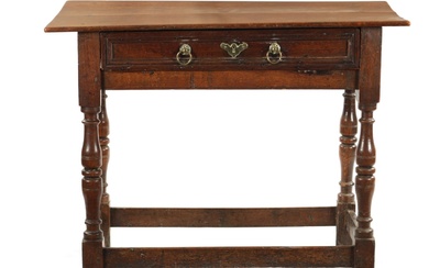 A LATE 17TH CENTURY ELM SIDE TABLE with moulded...
