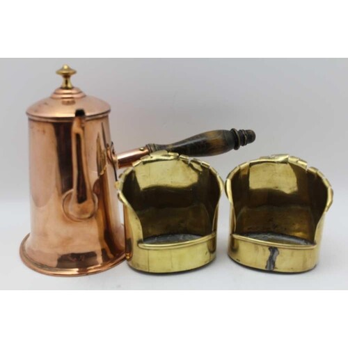 A LATE 18TH CENTURY COPPER COFFEE POT with hinged cover and ...