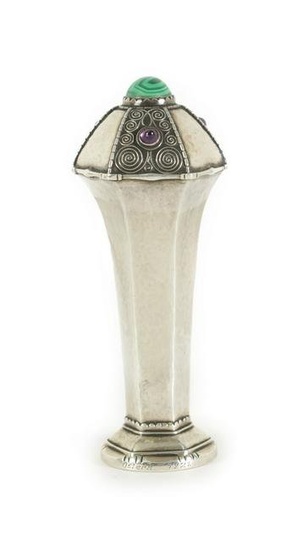 A LATE 19TH CENTURY CONTINENTAL ARTS AND CRAFTS DESIGN JEWELLED SILVER SEAL