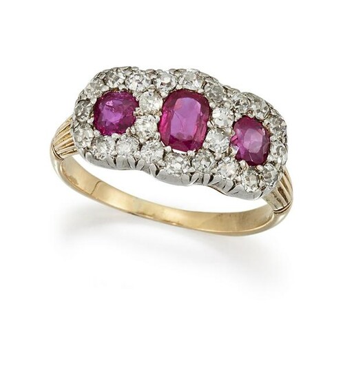 A LATE 19TH CENTURY RUBY AND DIAMOND CLUSTER RING Set
