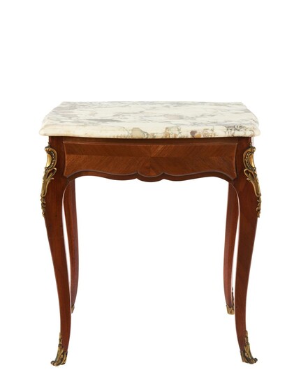 A LOUIS XV STYLE MARBLE TOP SINGLE DRAWER SIDE TABLE 20TH CENTURY