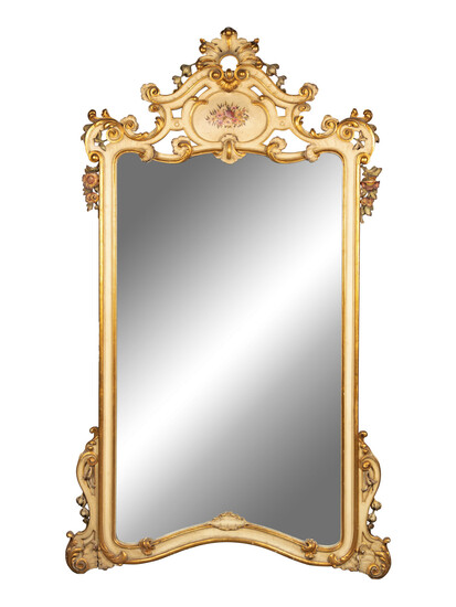 A Large Italian Painted and Parcel Gilt Mirror