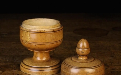 A Late 17th/Early 18th Century Pole-Lathe Turned Sycamore Spice or Tobacco Jar, on a stepped circula