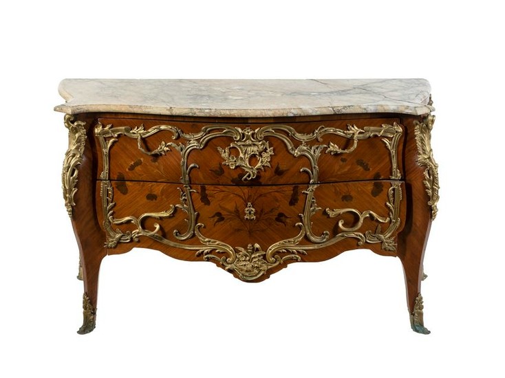 A Louis XV Gilt Bronze Mounted Kingwood and Marquetry