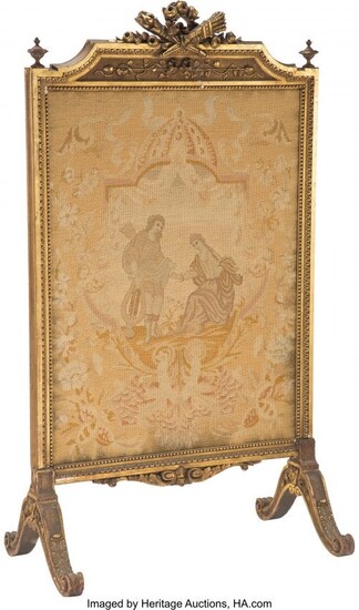 A Louis XVI-Style Carved Gilt Wood and Needlepoi