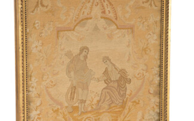 A Louis XVI-style Carved Gilt Wood and Needlepoint Firescreen (late 19th century)