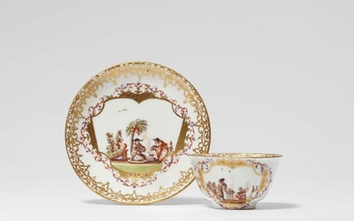 A Meissen porcelain tea bowl and saucer with chinoiseries
