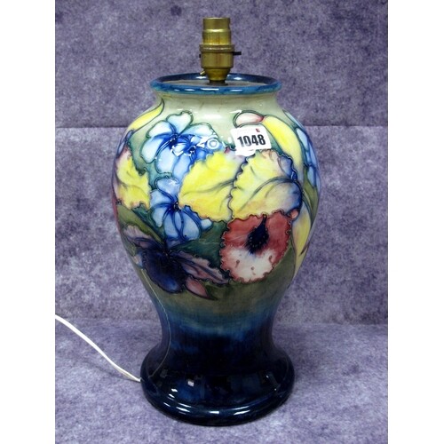 A Moorcroft Pottery Vase, (converted to a lamp) of baluster ...