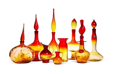 A NINE PIECE COLLECTION OF AMBERINA GLASS BY THE BLENKO GLASS COMPANY AMERICAN 1960s