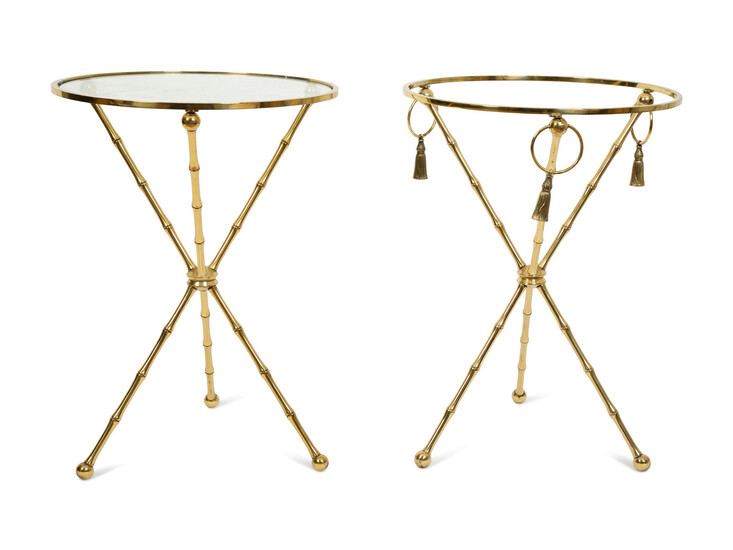 A Near Pair of Hollywood Regency Style Gilt Metal Faux-Bamboo Side Tables