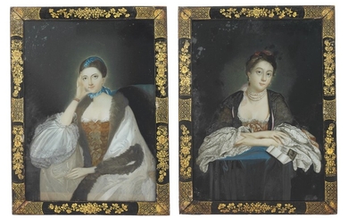 A PAIR OF CHINESE EXPORT REVERSE-GLASS PAINTINGS OF EUROPEAN LADIES, LATE 18TH CENTURY, AFTER SIR JOSHUA REYNOLDS