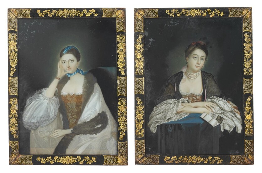 A PAIR OF CHINESE EXPORT REVERSE-GLASS PAINTINGS OF EUROPEAN LADIES, LATE 18TH CENTURY, AFTER SIR JOSHUA REYNOLDS