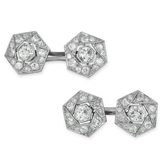 A PAIR OF DIAMOND CUFFLINKS in hexagonal design set