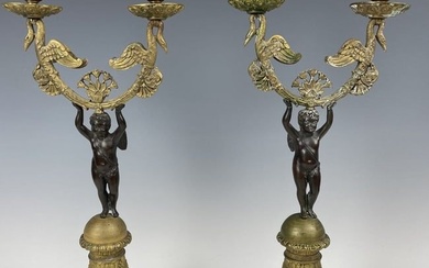 A PAIR OF EMPIRE STYLE BRONZE CANDELABRA