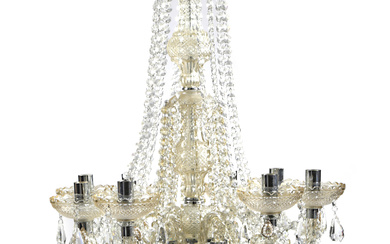 A PAIR OF GLASS EIGHT LIGHT CHANDELIERS 20TH...