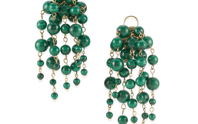 A PAIR OF GOLD AND MALACHITE EARRINGS