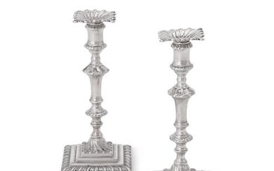 A PAIR OF SILVER TAPERSTICKS IN MID GEORGIAN STYLE WALKER & HALL