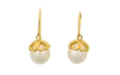 A Pair of 18 Carat Gold Cultured Pearl Drop Earrings,...