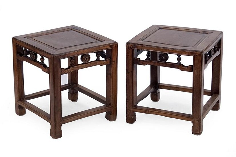 A Pair of Chinese Elmwood Plant Stands.