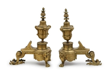 A Pair of French Gilt Bronze Chenets