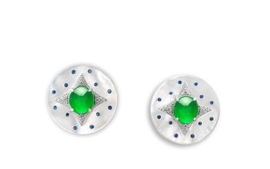 A Pair of Jadeite Cabochon, Gem-set and Diamond Cufflinks