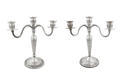 A Pair of Mexican Silver Candlesticks Height 12 1/4