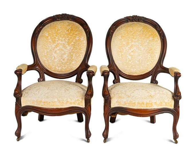 A Pair of Rococo Revival Carved Walnut Fauteuils Height