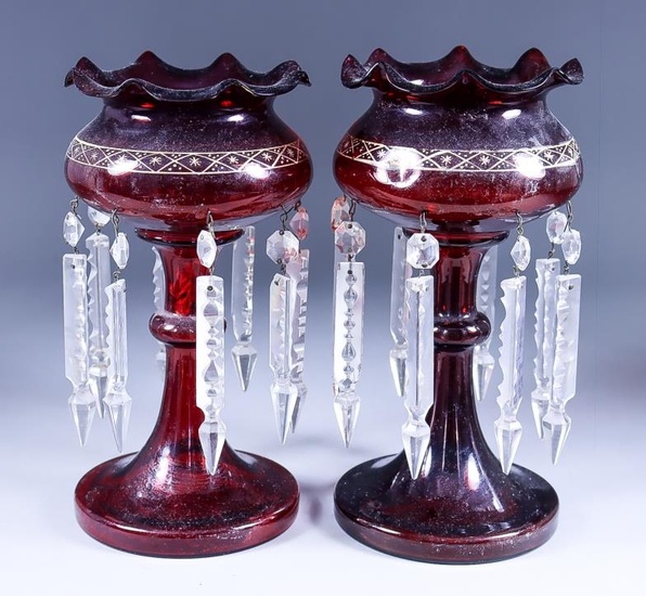 A Pair of Ruby Glass Lustre Vases, Late 19th...