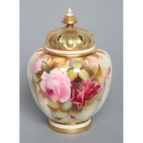 A ROYAL WORCESTER CHINA POT POURRI VASE AND COVERS, 1912, of...